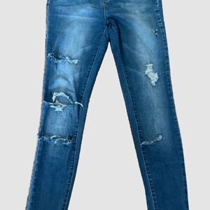 American Eagle Outfitters Blue Skinny Jeans with Distressed Details